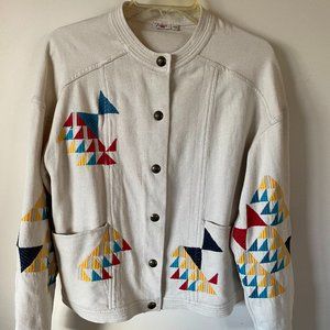 Faherty, Star Quilt embroidered jacket, Ecru, Women's size Medium